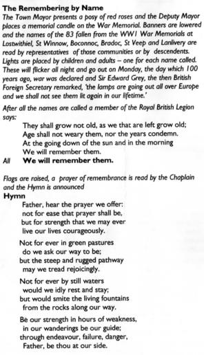 WW1 Commemoration Order of Service (Page 2)